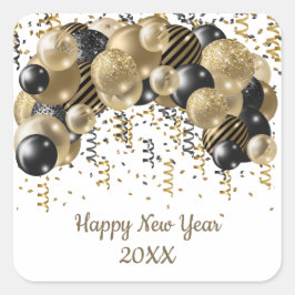 Gold Black Balloons Confetti Silvester Party Quadratischer Aufkleber
