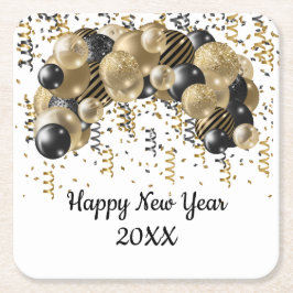 Gold Black Balloons Confetti Silvester Party Rechteckiger Pappuntersetzer