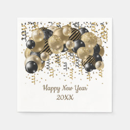 Gold Black Balloons Confetti Silvester Party Serviette