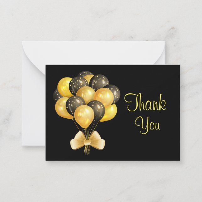Gold Black Balloons Vielen Dank Mitteilungskarte (Vorderseite)