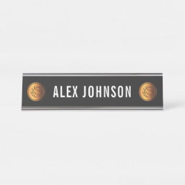 Gold & Black Basketball Ball Icon Coach Custom Fun Schreibtischnamensplakette