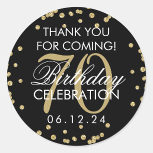 Gold Black Birthday Vielen Dank Glitzer Confetti Runder Aufkleber