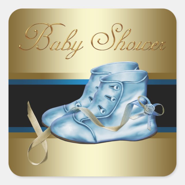 Gold Black Blue Baby Hinterns Boy Shower Stickers (Vorderseite)