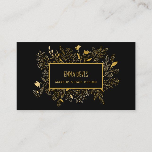 Gold Black Botanic Beauty Salon Haare Ernennung B Visitenkarte (Vorderseite)