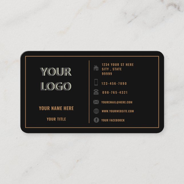 Gold Black Business Card Ihre Logotextinformatione Visitenkarte (Vorderseite)