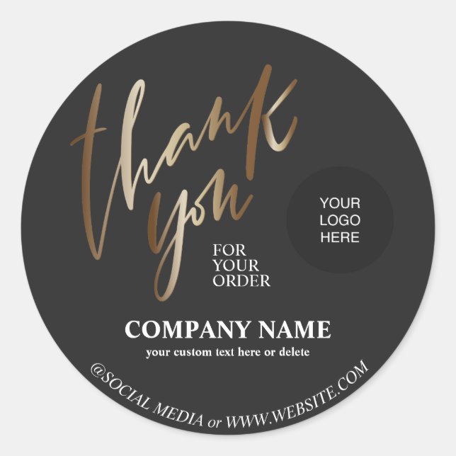 Gold Black Business Name Vielen Dank Runder Aufkleber (Vorderseite)