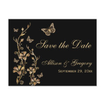 Gold, Black Butterflies Enregistrer la date Carte 