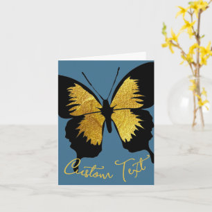 GOLD BLACK BUTTERFLY CUSTOM SCRIPT TEXT DENIM BLUE KARTE