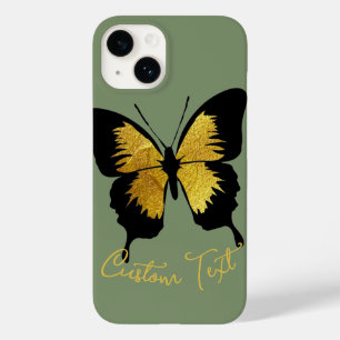 GOLD BLACK BUTTERFLY CUSTOM SCRIPT TEXT SAGE GREEN Case-Mate iPhone 14 HÜLLE