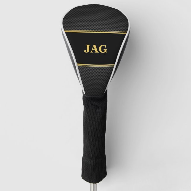 Gold Black Carbon Look Monogrammed Golf Headcover (Vorderseite)
