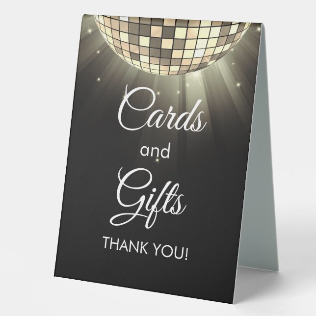 Gold Black Cards und Geschenke Disco Ball der 70er Tischaufsteller (Vorderseite)