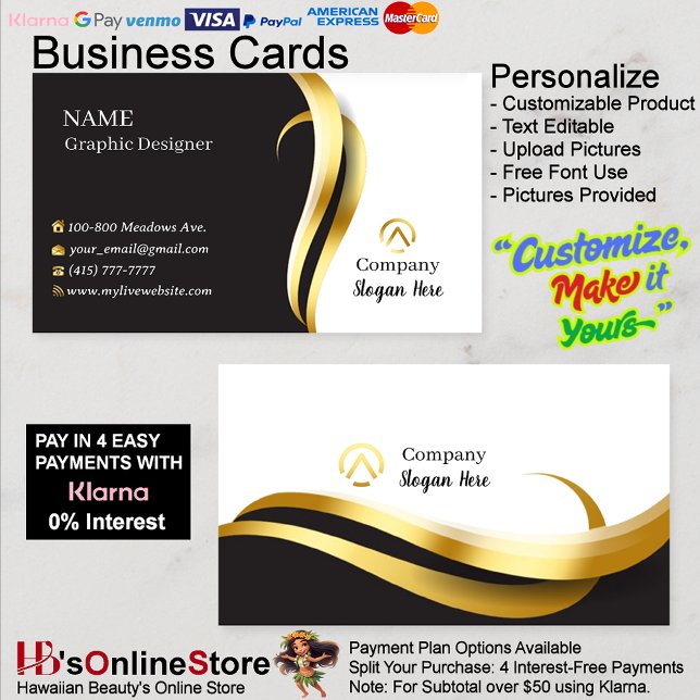 Gold & Black Cartes de visite 2 Pack de 100 (Gold & Black Business Cards 2 Pack of 100.)