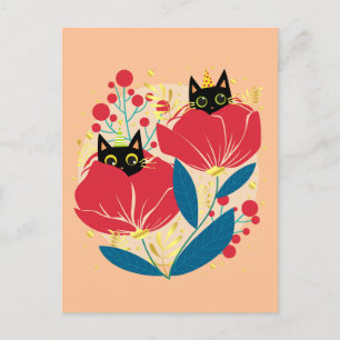 Gold Black Cat Garden Blume Feiertagspostkarte