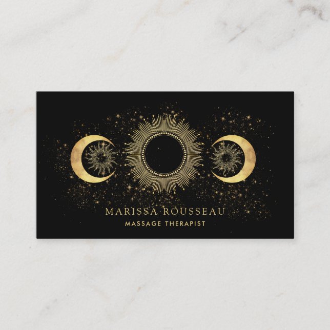 Gold Black Celestial Massage Therapist Visitenkarte (Vorderseite)