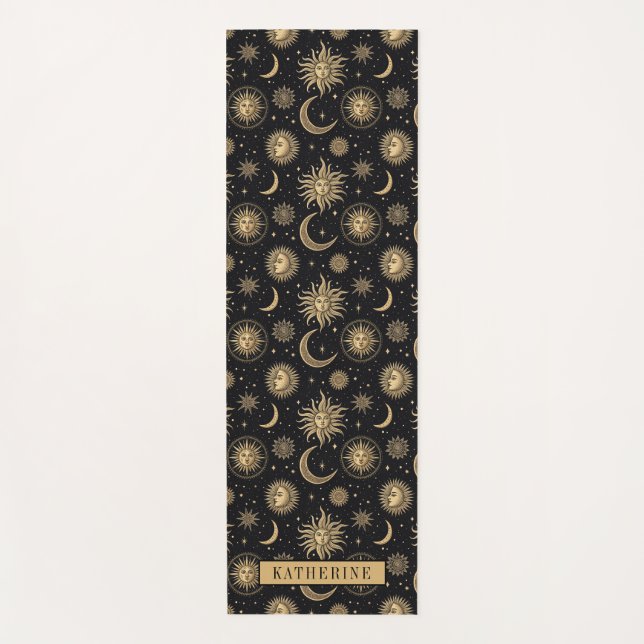 Gold Black Celestial Sun Moon Star Übung Yogamatte (Vorderseite)