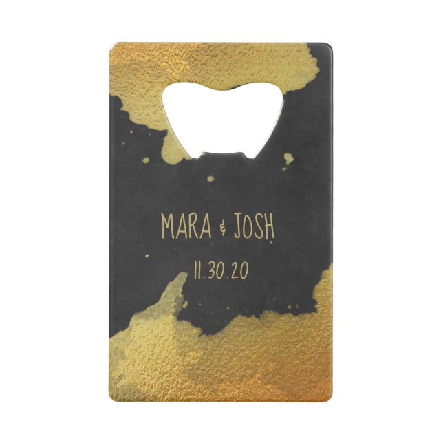 *~* Gold & Black Chalkboard Wedding Barkeeper Geldbeutel Flaschenöffner (Vorderseite)