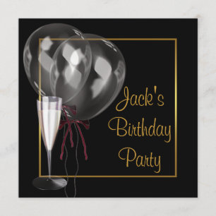 Gold Black Champagne Mans Birthday Party Einladung