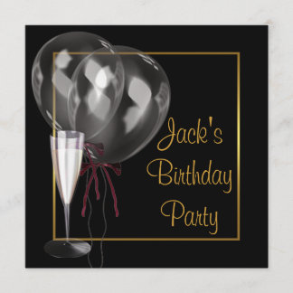 Gold Black Champagne Mans Birthday Party Einladung