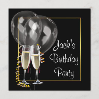 Gold Black Champagne Mans Birthday Party Einladung