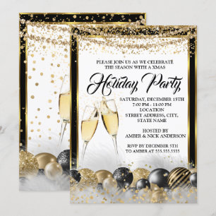 Gold Black Champagne Weihnachten Party Einladung