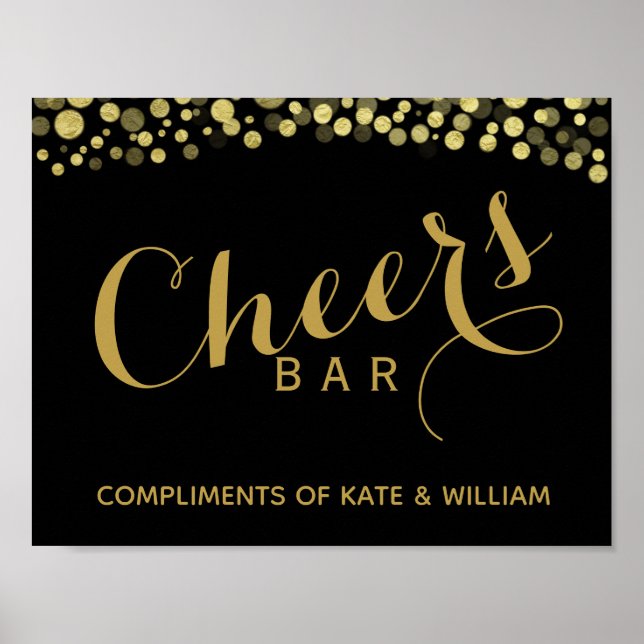 GOLD & Black CHEER Bar Hochzeit oder Party Zeichen Poster (Vorne)