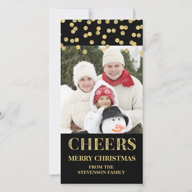 Gold Black Cheers Frohe Weihnachten Confetti Foto (Vorderseite)