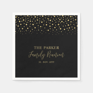 Gold & Black Chic Konfetti Familienzusammenkunftsf Serviette