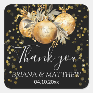 Gold Black Christmas Gastgeschenk Hochzeit Quadratischer Aufkleber