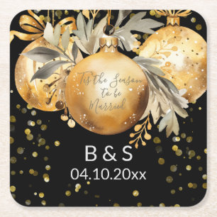 Gold Black Christmas Rechteckiger Pappuntersetzer