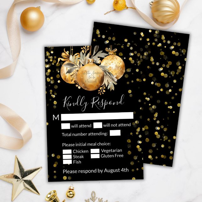 Gold Black Christmas RSVP Karte (Von Creator hochgeladen)