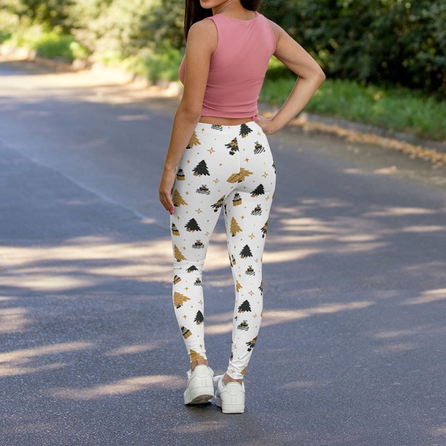 Gold Black Christmas Tree Muster Leggings (Von Creator hochgeladen)