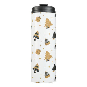 Gold Black Christmas Trees Muster Thermosbecher