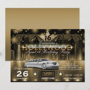 Gold Black City Nachtlichter Limo Hollywood Party Einladung
