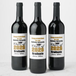 Gold Black Class of 2026 Graduation Party Custom Weinetikett