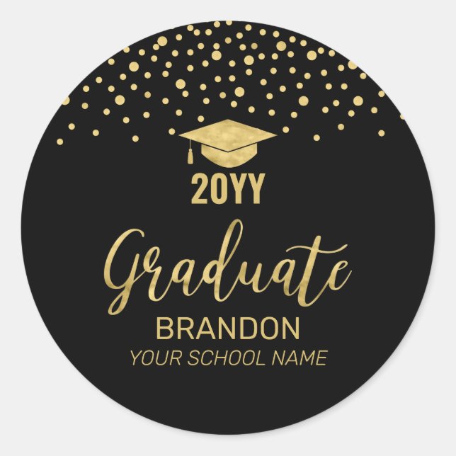 Gold Black Confetti 2022 Graduation Party Gefallen Runder Aufkleber (Vorderseite)