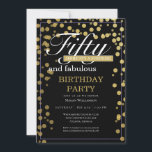 Gold Black Confetti 50 und fabelhaft Geburtstag Einladung<br><div class="desc">Ihre Gäste werden wissen,  dass dies ein lustiges Party sein wird,  wenn Sie sich diese Einladung ansehen! Dieses Design bietet lustige Typografie,  einen schwarzen Hintergrund und goldene Konfetti.</div>