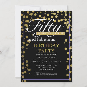 Gold Black Confetti 50 und fabelhaft Geburtstag Einladung