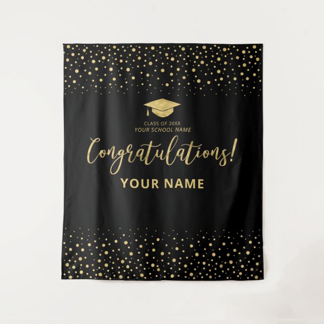 Gold & Black Confetti | ABSCHLUSS Wandteppich (Vorderseite)