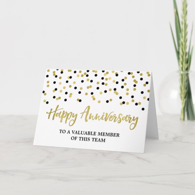 Gold Black Confetti Anniversary Card Karte (Vorderseite)