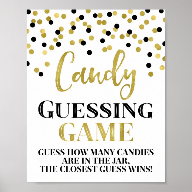 Gold Black Confetti Candy Guessing Game Sign Poster (Vorne)