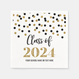 Gold Black Confetti Class of 2024 Napkins Serviette