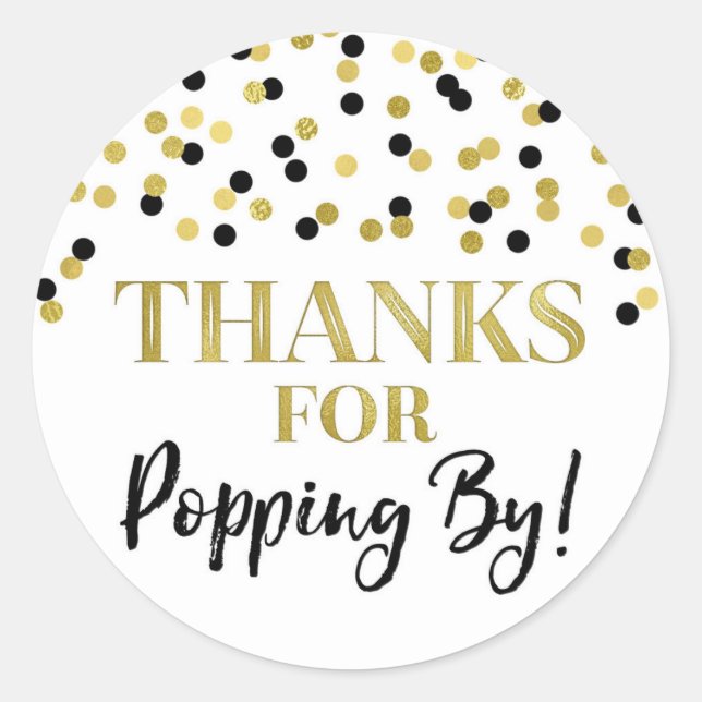 Gold Black Confetti Danke für Popping By Runder Aufkleber (Vorderseite)
