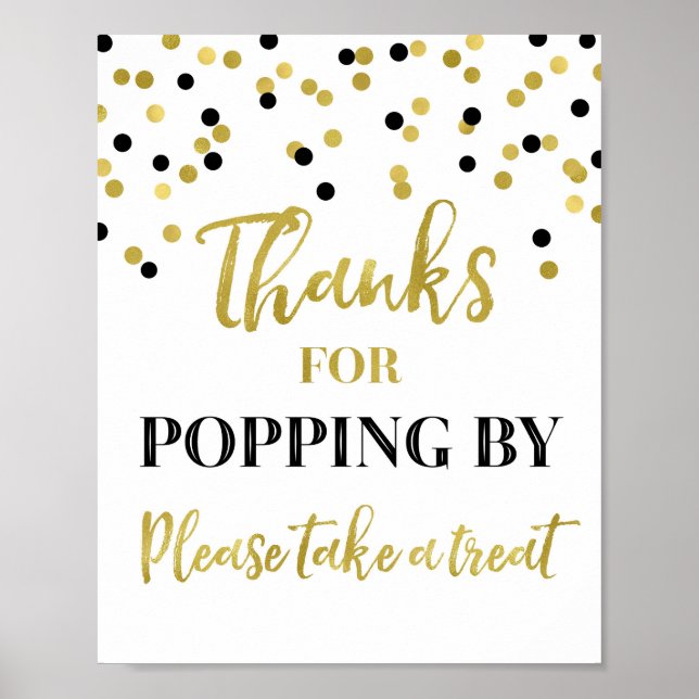 Gold Black Confetti Danke für Popping By Sign Poster (Vorne)