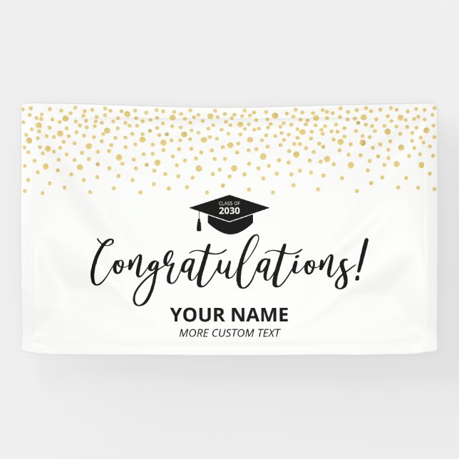 Gold & Black Confetti Gratulation Abschluss Banner (Horizontal)