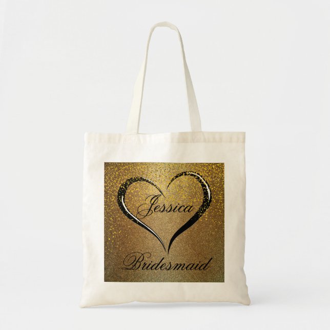 Gold Black Confetti Heart Wedding Welcome Tote Bag Tragetasche (Vorne)