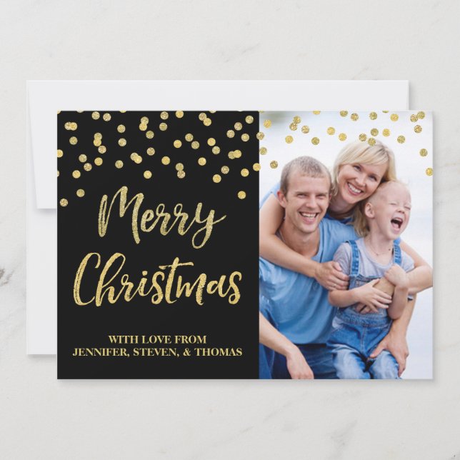 Gold Black Confetti Joyeux Carte photo de Noël (Devant)