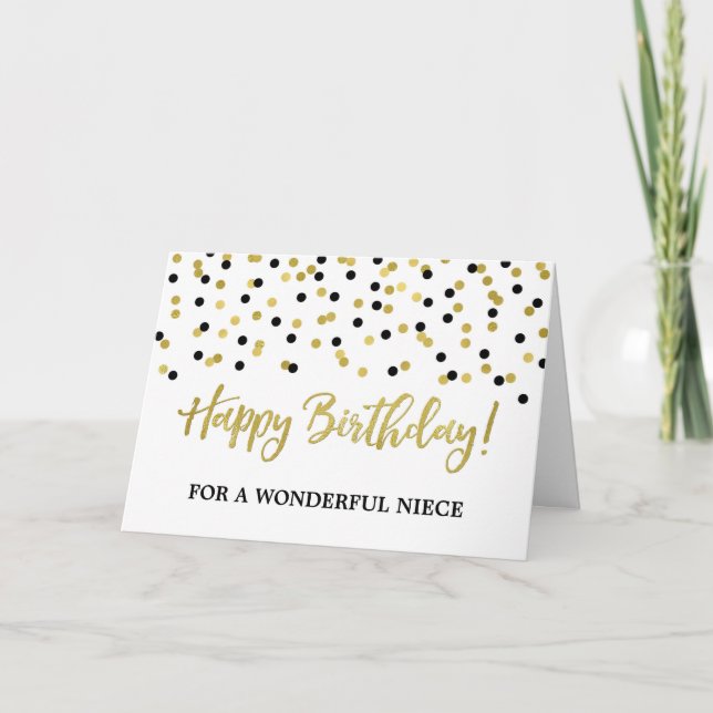 Gold Black Confetti Niece Birthday Card Karte (Vorderseite)