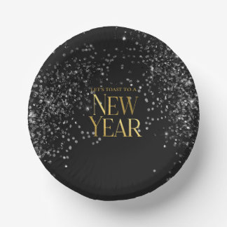 Gold Black Confetti Silvester Party Pappteller