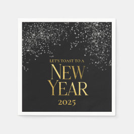 Gold Black Confetti Silvester Party Serviette