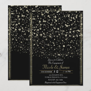 Gold & Black Confetti Spritzer Engagement Party Einladung